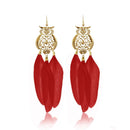 Jeweljunk Gold Plated Red Owl Feather Earrings - 1310940C