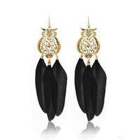 Jeweljunk Gold Plated Black Owl Feather Earrings - 1310940D
