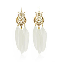 Jeweljunk Gold Plated White Owl Feather Earrings - 1310940F