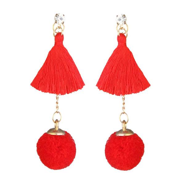 Tip Top Fashions Gold Plated Red Thread Earrings - 1310905E