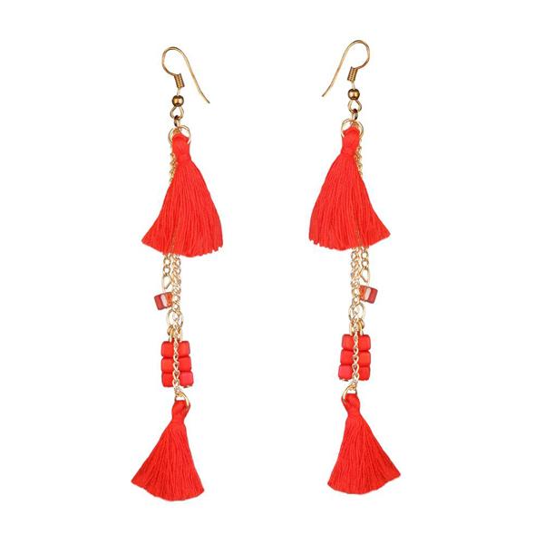 Tip Top Fashions Gold Plated Red Thread Earrings - 1310909D