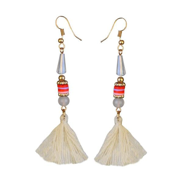 Tip Top Fashions Gold Plated White Thread Earrings - 1310911B