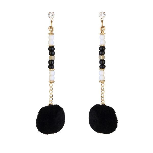 Jeweljunk Gold Plated Black Pompom Thread Earrings - 1310912B
