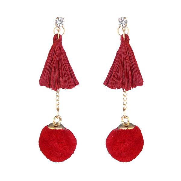 Tip Top Fashions Gold Plated Red Thread Earrings - 1310917B