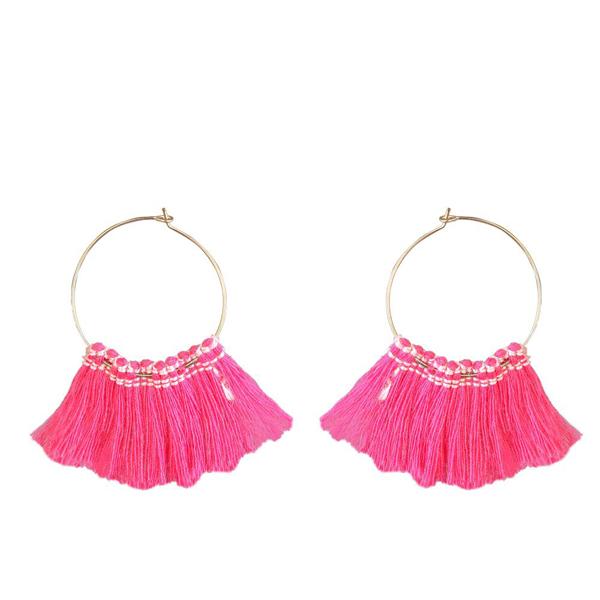 Tip Top Fashions Gold Plated Pink Thread Earrings - 1310921B