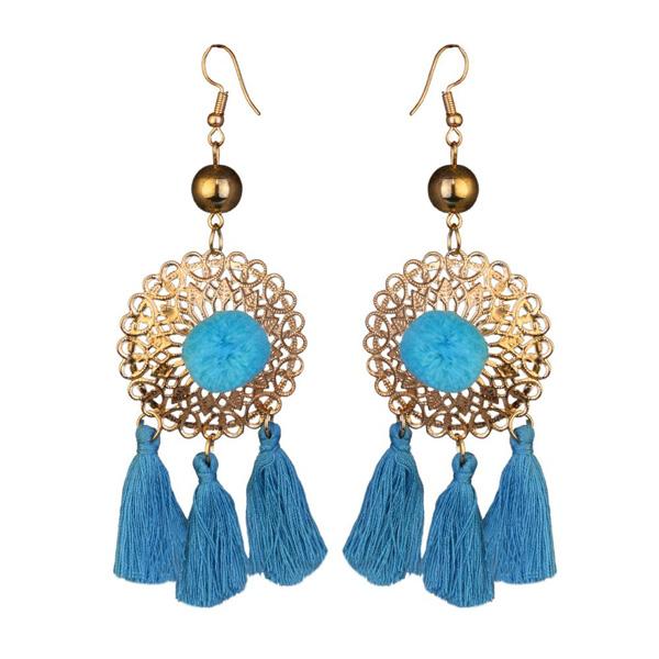 Jeweljunk Gold Plated Blue Thread Earrings - 1310924A