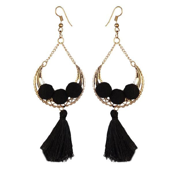 Jeweljunk Gold Plated Black Thread Earrings - 1310925B