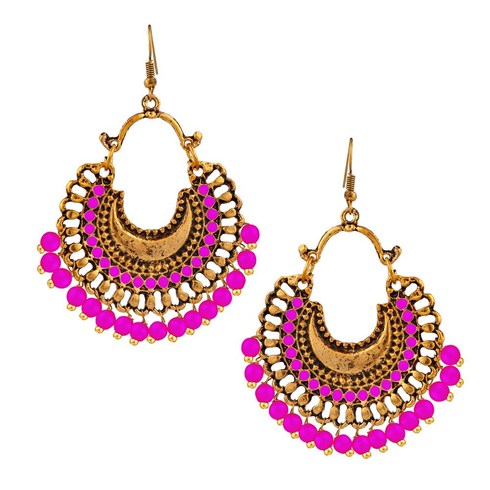 Jeweljunk Gold Plated Purple Beads Afghani Dangler Earrings - 1311001O