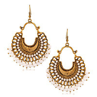 Jeweljunk Gold Plated White Beads Afghani Dangler Earrings - 1311001P