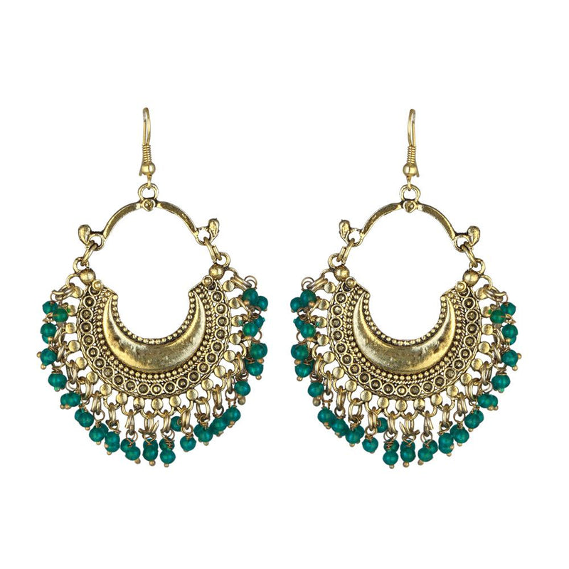 Tip Top Fashions Gold Plated Green Beads Afghani Dangler Earrings - 1311001S