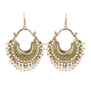 Jeweljunk Gold Plated White Beads Afghani Dangler Earrings - 1311001T
