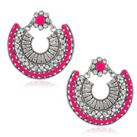 Jeweljunk Silver Plated Pink Beads Chandbali Earrings - 1311024C