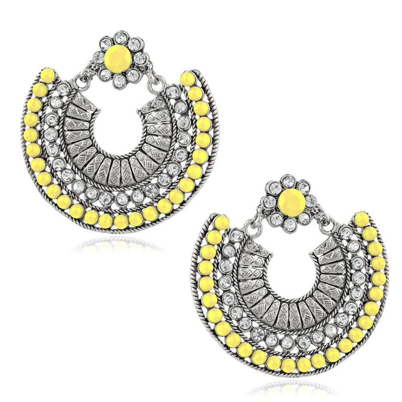 Jeweljunk Silver Plated Yellow Beads Chandbali Earrings - 1311024D