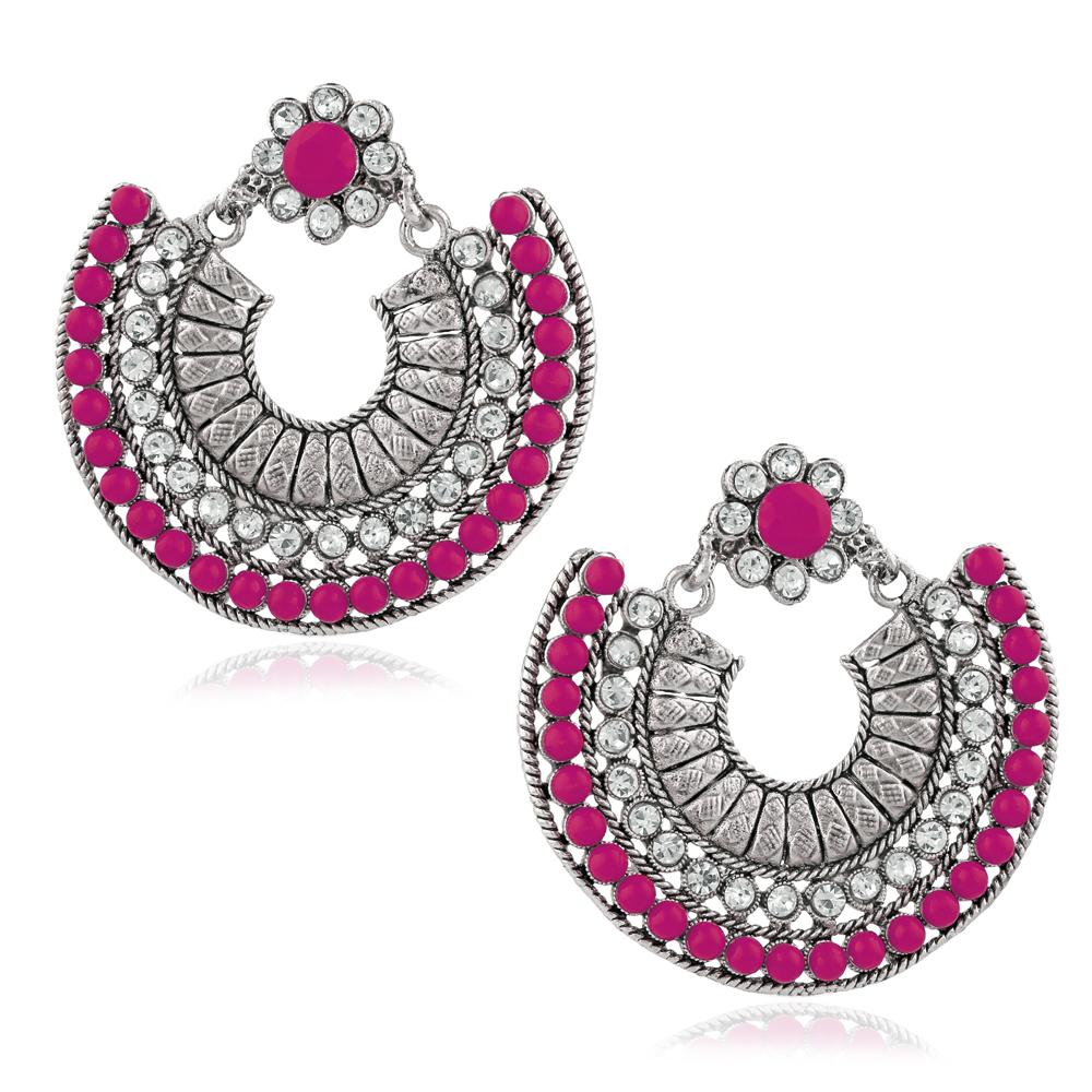 Jeweljunk Silver Plated Pink Beads Chandbali Earrings - 1311024E