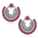 Jeweljunk Silver Plated Pink Beads Chandbali Earrings - 1311024E