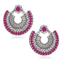 Jeweljunk Silver Plated Pink Beads Chandbali Earrings - 1311024E