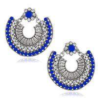 Jeweljunk Silver Plated Blue Beads Chandbali Earrings - 1311024F