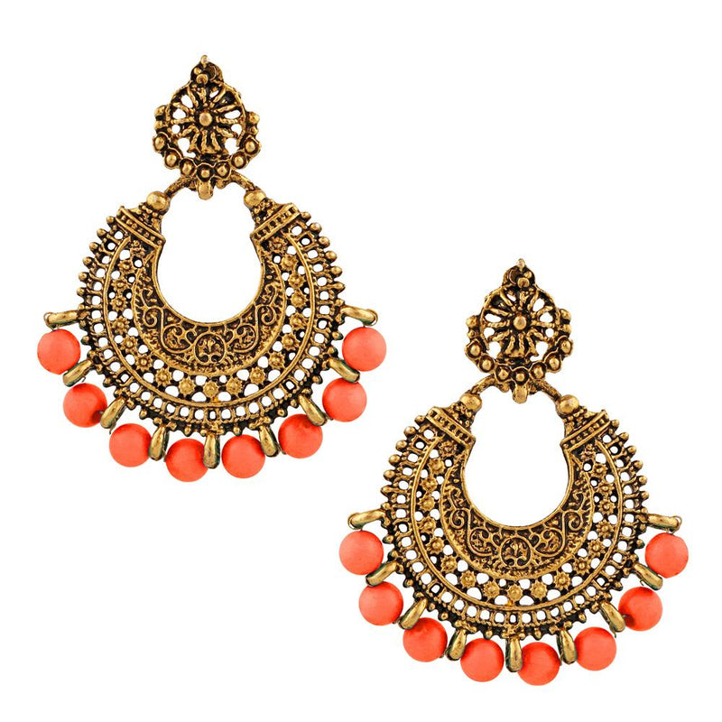 Jeweljunk Gold Plated Orange Beads Dangler Earrings - 1311026C