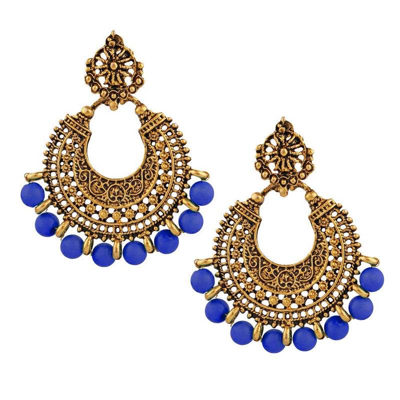 Tip Top Fashions Gold Plated Blue Beads Dangler Earrings - 1311026D