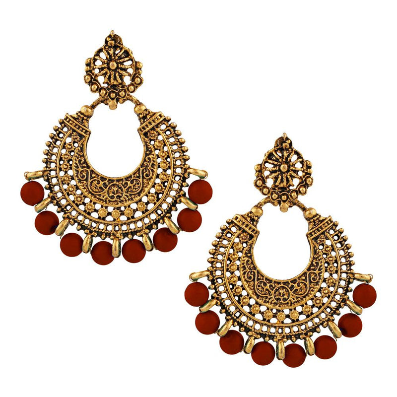Jeweljunk Gold Plated Maroon Beads Dangler Earrings - 1311026E