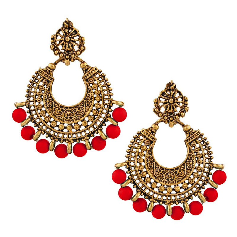 Jeweljunk Gold Plated Red Beads Dangler Earrings - 1311026G