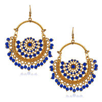 Jeweljunk Gold Plated Blue Beads Afghani Earrings - 1311027A