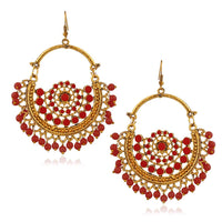 Jeweljunk Gold Plated Maroon Beads Afghani Earrings - 1311027B