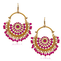 Jeweljunk Gold Plated Purple Beads Afghani Earrings - 1311027E