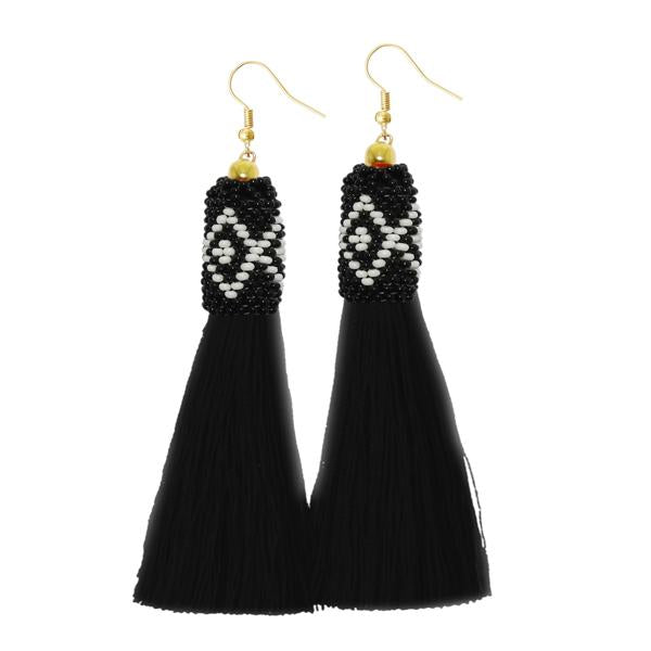 Jeweljunk Black Thread Gold Plated Tassel Earrings - 1310942F