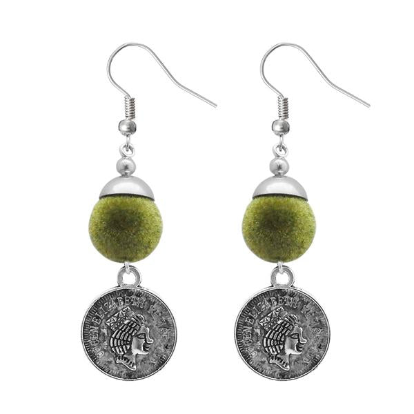 Jeweljunk Green Thread Silver Plated Dangler Earrings - 1310944A