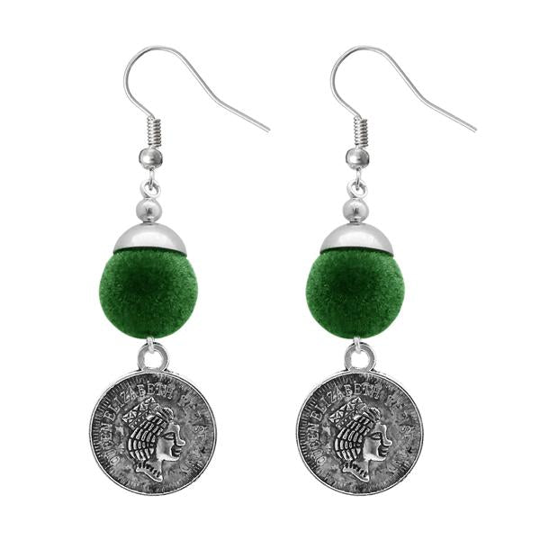 Tip Top Fashions Green Thread Silver Plated Dangler Earrings - 1310944D