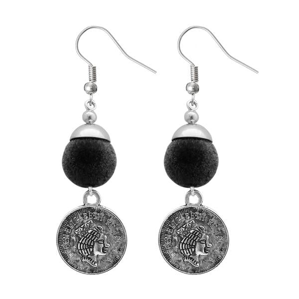 Jeweljunk Black Thread Silver Plated Dangler Earrings - 1310944E