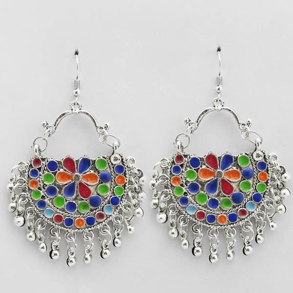 Jeweljunk Multi Meenakari Afghani Dangler Earrings - 1311075