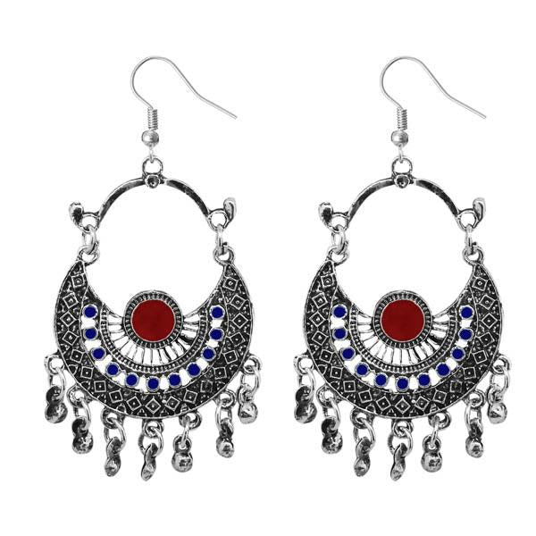 Jeweljunk Maroon & Blue Meenakari Afghani Earrings - 1311032N