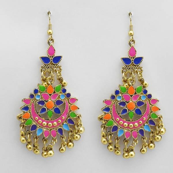 Jeweljunk Gold Plated Multi Meenakari Afghani Earrings - 1311069M