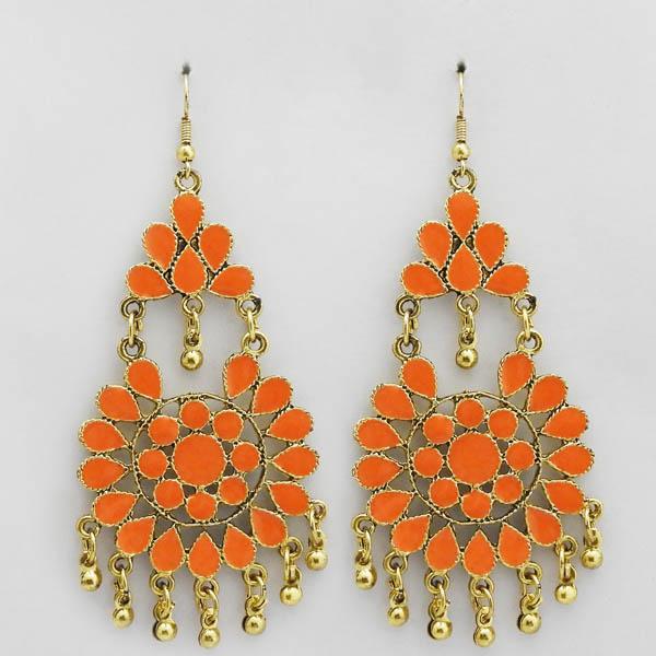Jeweljunk Gold Plated Orange Meenakari Afghani Earrings - 1311070N