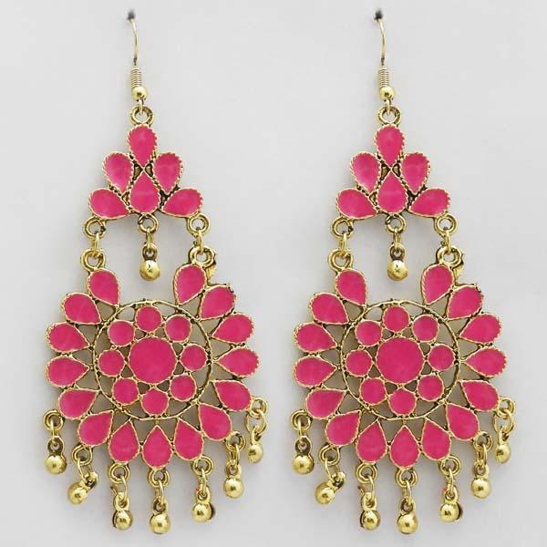 Jeweljunk Gold Plated Pink Meenakari Afghani Earrings - 1311070R