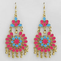 Jeweljunk Pink & Blue Meenakari Afghani Earrings - 1311070T