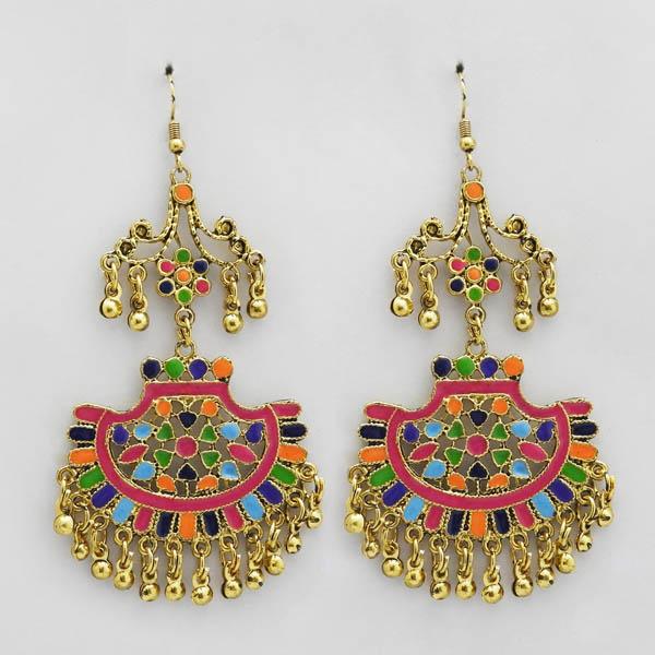 Tip Top Fashions Multi Meenakari Gold Plated Afghani Earrings - 1311074A