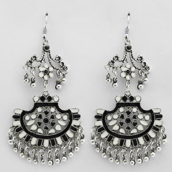 Jeweljunk Black & White Meenakari Afghani Earrings - 1311074D