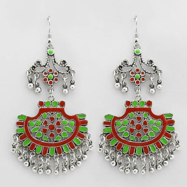 Jeweljunk Maroon & Green Meenakari Afghani Earrings - 1311074G