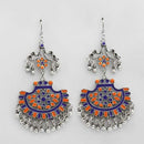 Jeweljunk Blue & Orange Meenakari Afghani Earrings - 1311074H