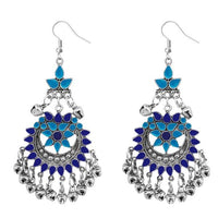 Jeweljunk Blue Meenakari Silver Plated Afghani Earrings - 1311077A