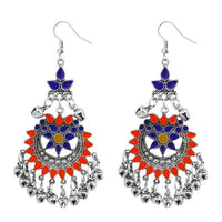 Jeweljunk Blue And Orange Meenakari Afghani Earrings - 1311077F