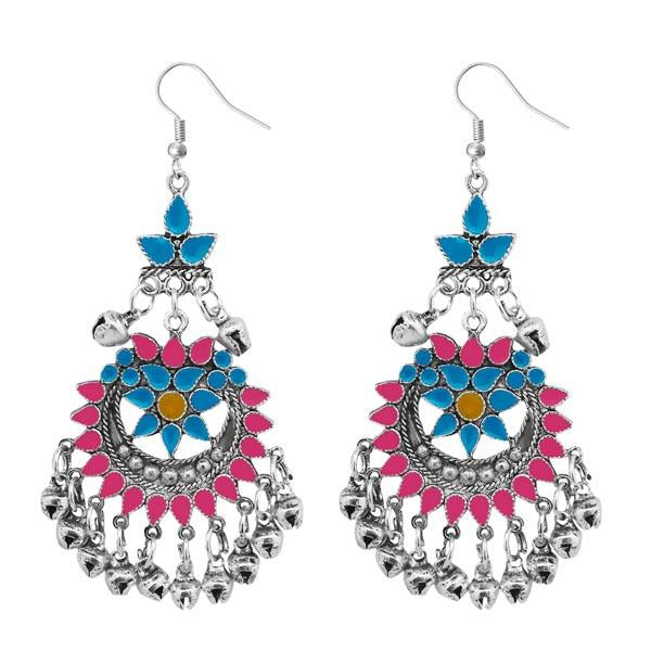 Jeweljunk Blue And Pink Meenakari Afghani Earrings - 1311077G