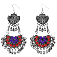 Jeweljunk Red And Purple Meenakari Afghani Earrings - 1311078A