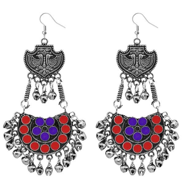 Jeweljunk Red And Purple Meenakari Afghani Earrings - 1311078A
