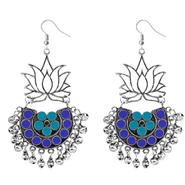 Tip Top Fashions Rhodium Plated Blue Meenakari Afghani Earrings - 1311079B