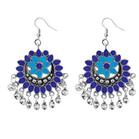 Jeweljunk Blue Meenakari Silver Plated Afghani Earrings - 1311080A