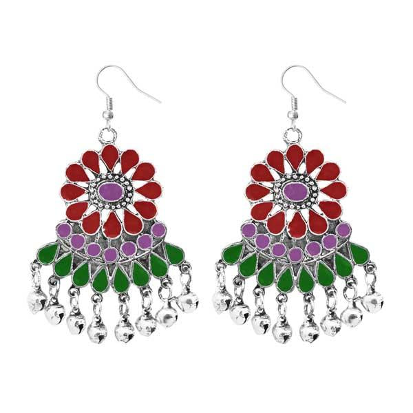 Tip Top Fashions Rhodium Plated Multi Meenakari Afghani Earrings - 1311081C